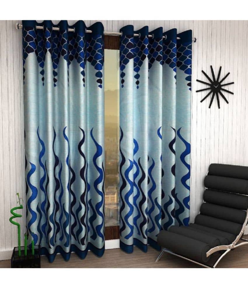 Tanishka Fabs Abstract Room Darkening Eyelet Curtain 7 ft ( Pack of 2 ) - Blue