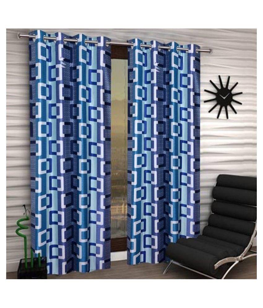     			Panipat Textile Hub Floral Semi-Transparent Eyelet Door Curtain 7 ft Pack of 2 -Blue