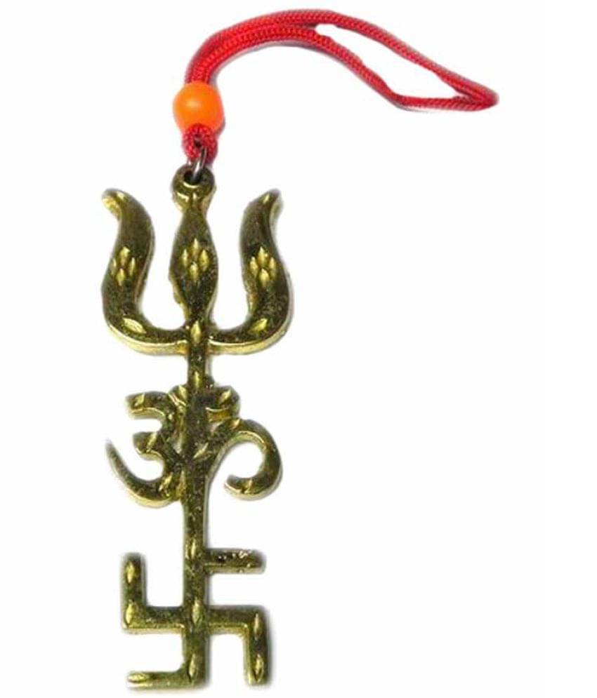     			King & QueenOm Trishul Symbol Yantra with Gold Plated Laxmi Ganesh Coin