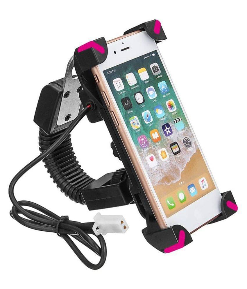     			SAFESEED Universal Bike Mobile Holder Mirror with USB Charger Mobile Holder(PINK)