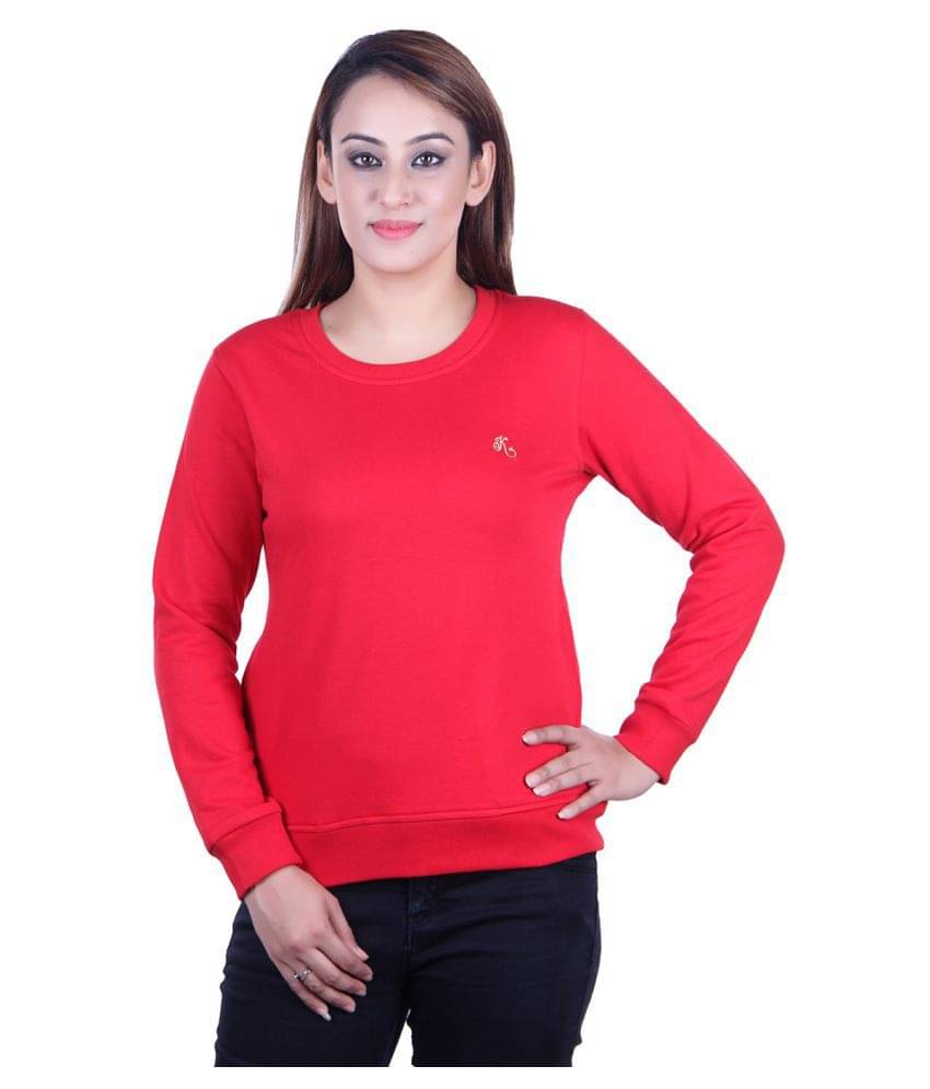 Kaily Women Fleece Round Neck Sweatshirt ( Red ) Kaily Women Fleece Round Neck Sweatshirt ( Red )