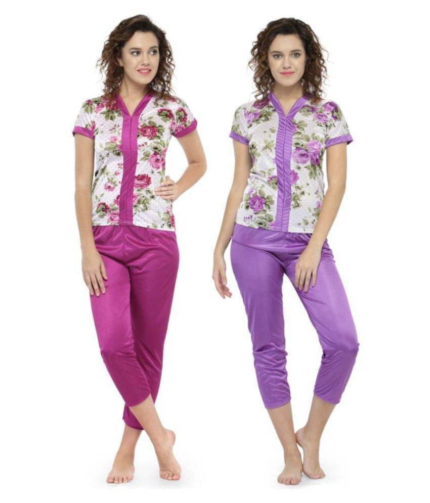     			N-Gal Satin Nightsuit Sets - Multi Color