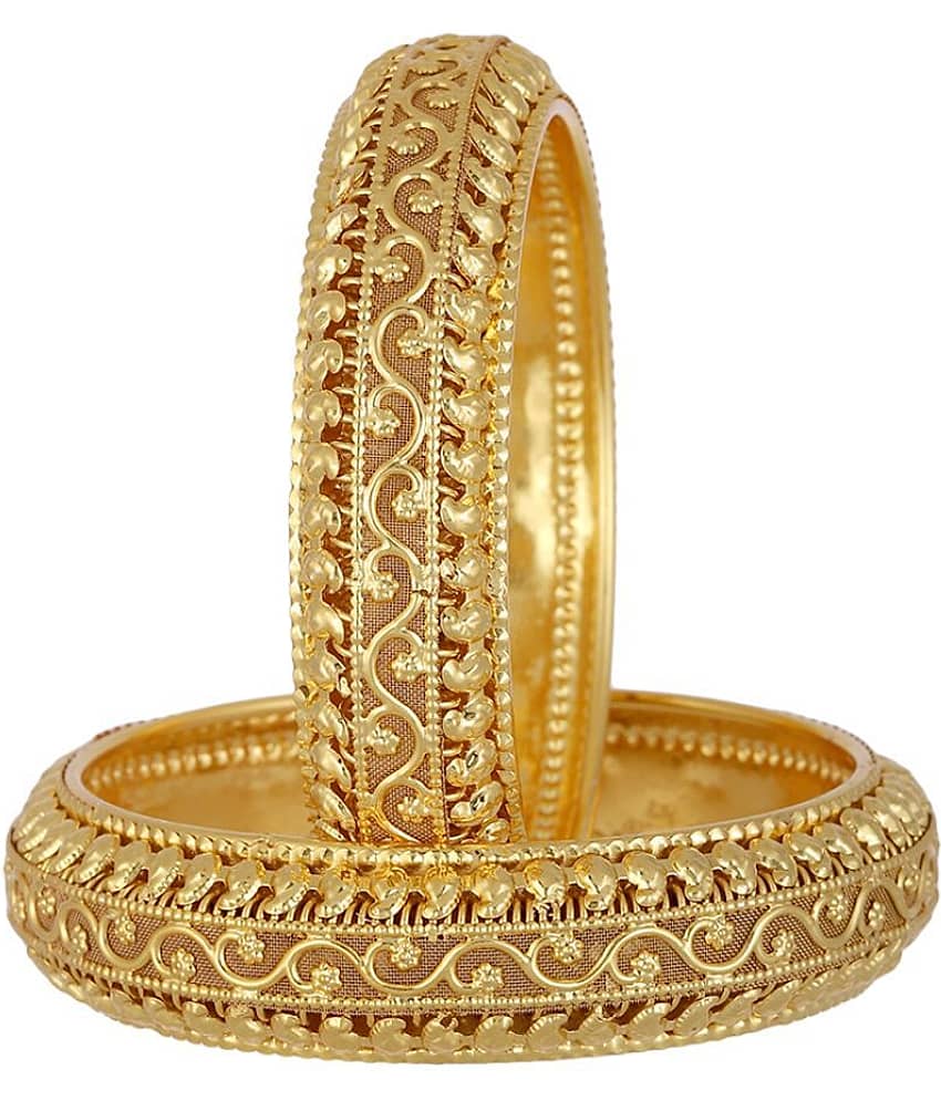 Zeneme Royal Style Broad Gold Plated Antique Bangles Jewellery Set of 2 Bangle for Women and Girls - Bangles & Bracelets | Buy online on ZillyBuy