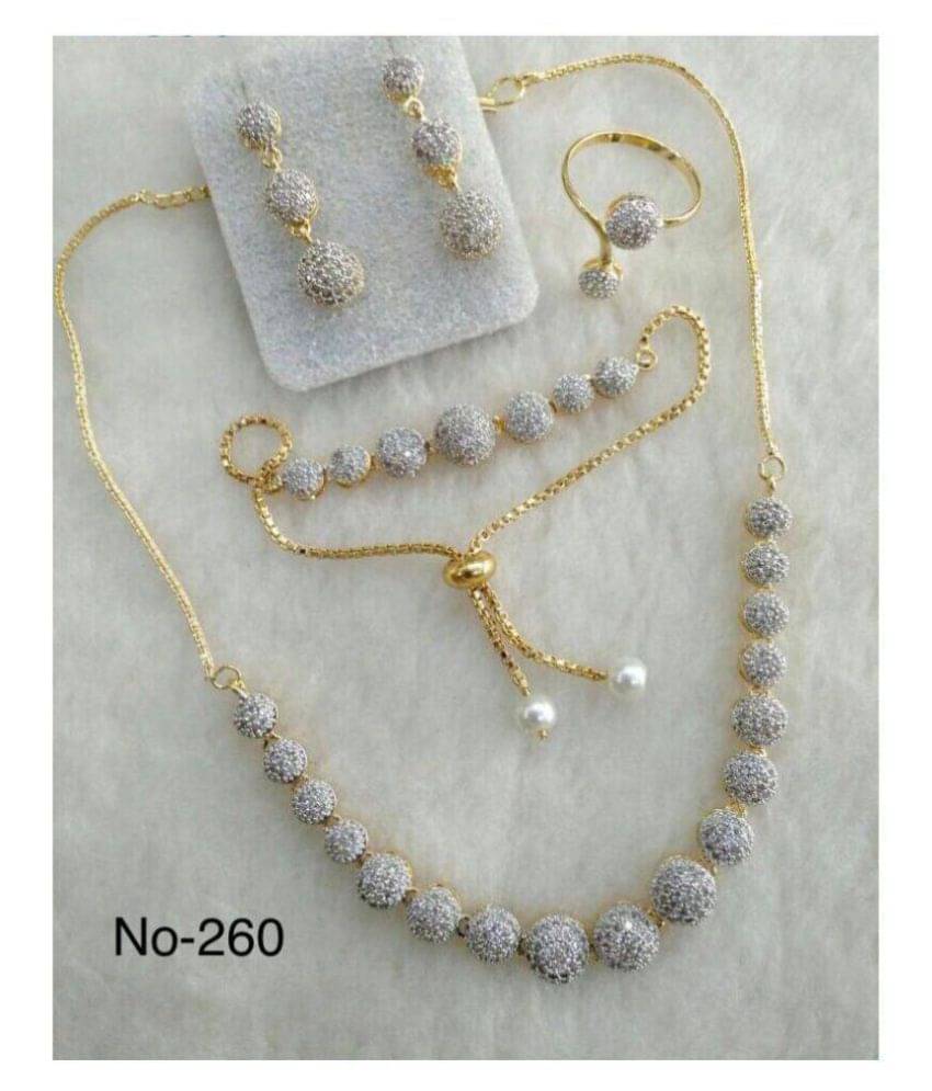 Navya Collections Alloy Silver Contemporary Contemporary/Fashion 18kt Gold Plated Necklace set Combo Navya Collections Alloy Silver Contemporary Contemporary/Fashion 18kt Gold Plated Necklace set Combo