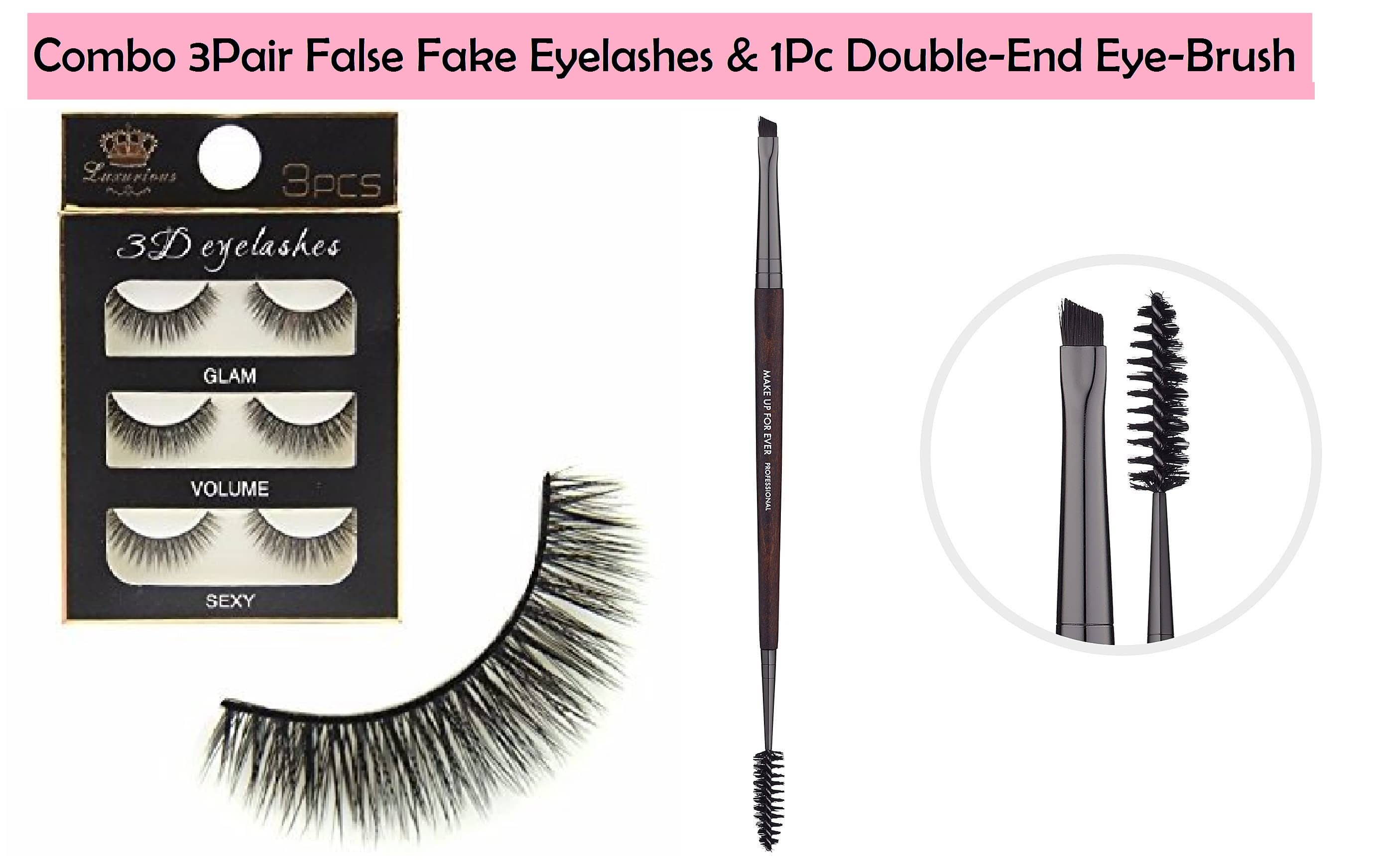 FOK Combo 3Pair Fake Eyelashes 1Pc DoubleEnd Eye brush 3 no.s - Makeup - Eyes | Buy online on ZillyBuy