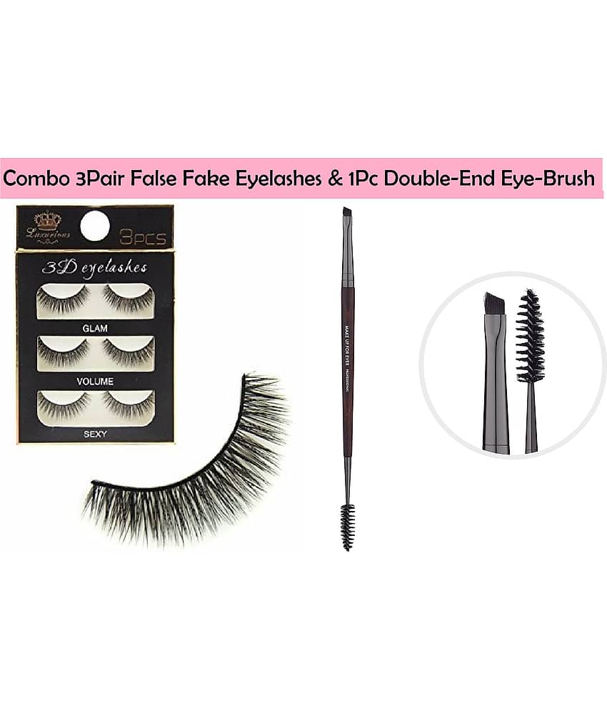 FOK Combo 3Pair Fake Eyelashes 1Pc DoubleEnd Eye brush 3 no.s - Makeup - Eyes | Buy online on ZillyBuy