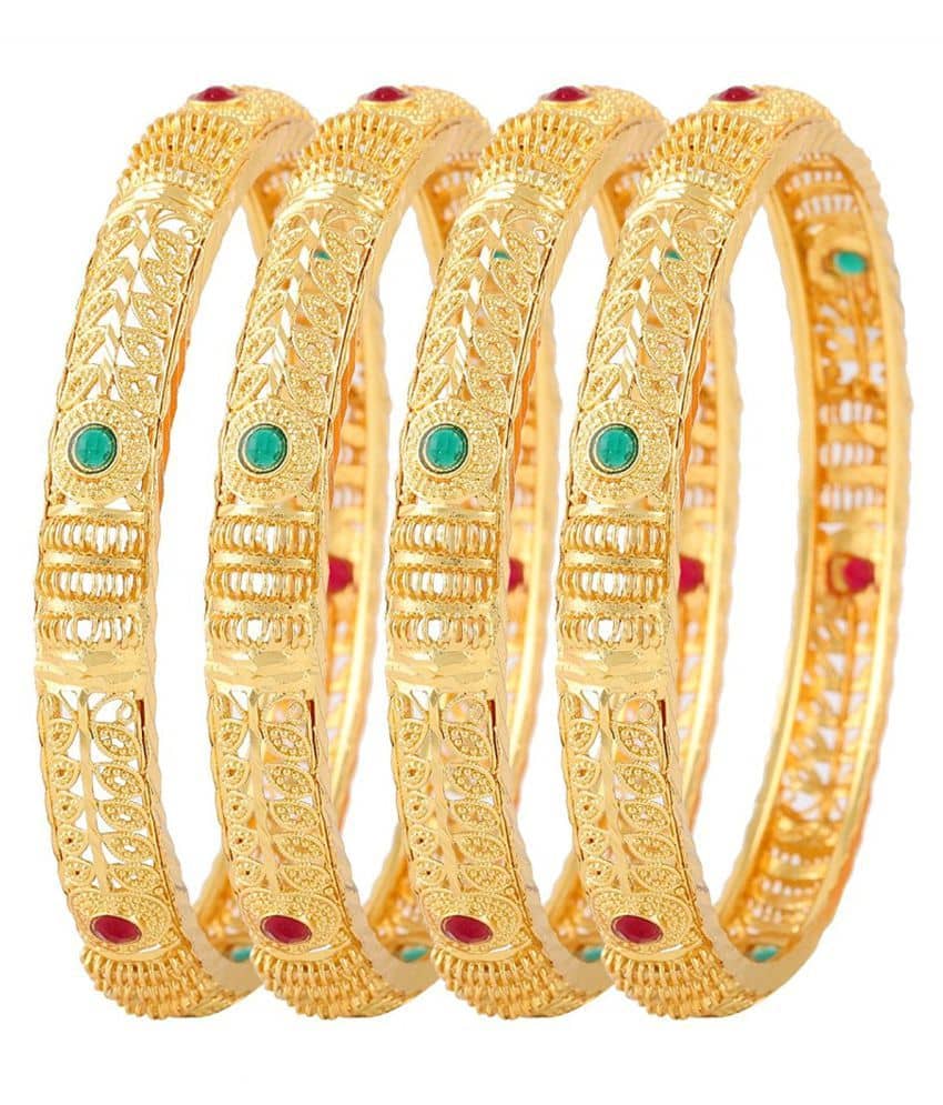 Jewar Mandi Jewelry Traditional Gold Plated 2.6 inches Bracelet Bangles Set of 4 for Girls and Women 7828 - Bangles & Bracelets | Buy online on ZillyBuy