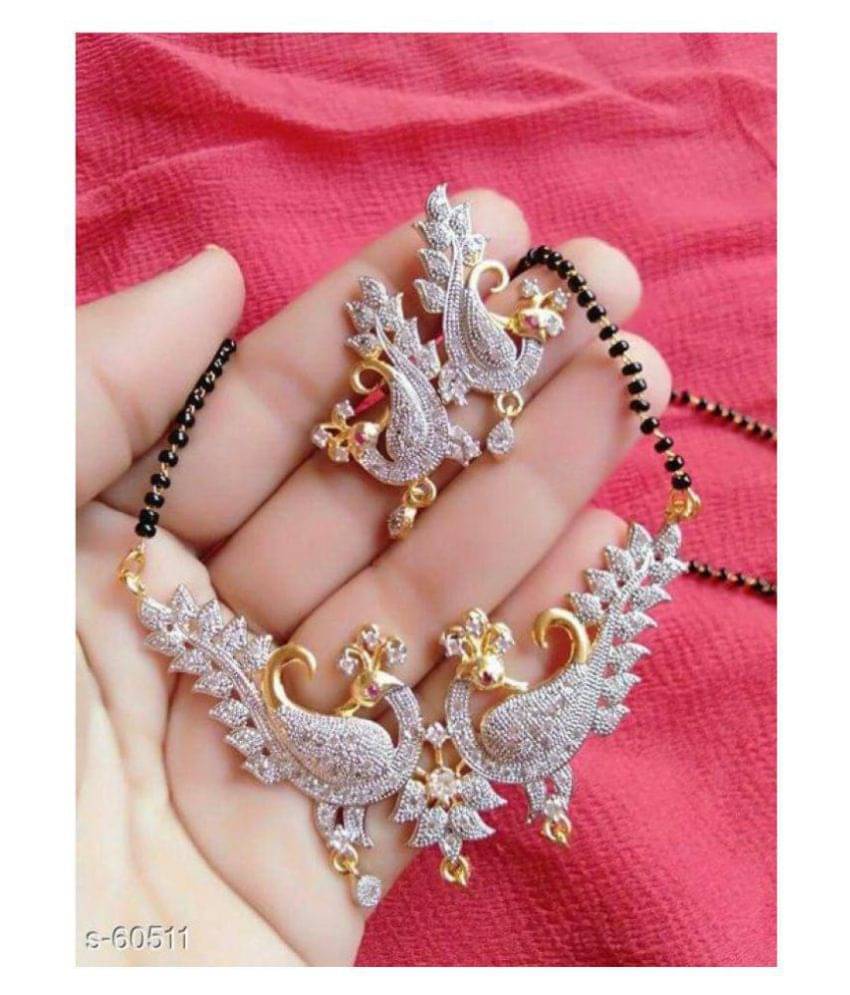 Navya Collection American Diamond Gold Platted Peacock Mangalsutra Set For Woman Navya Collection American Diamond Gold Platted Peacock Mangalsutra Set For Woman