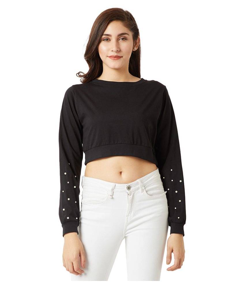 Miss Chase Women's Cotton Crop Top ( Black ) Miss Chase Women's Cotton Crop Top ( Black )