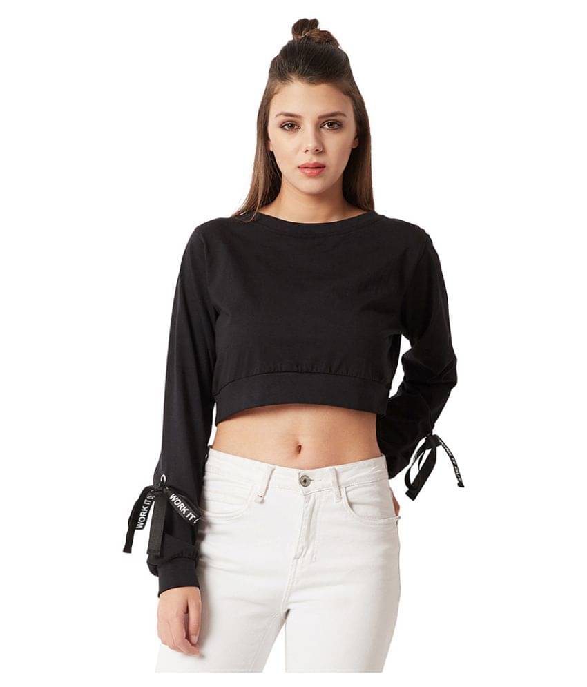 Miss Chase Women's Cotton Crop Top ( Black ) Miss Chase Women's Cotton Crop Top ( Black )