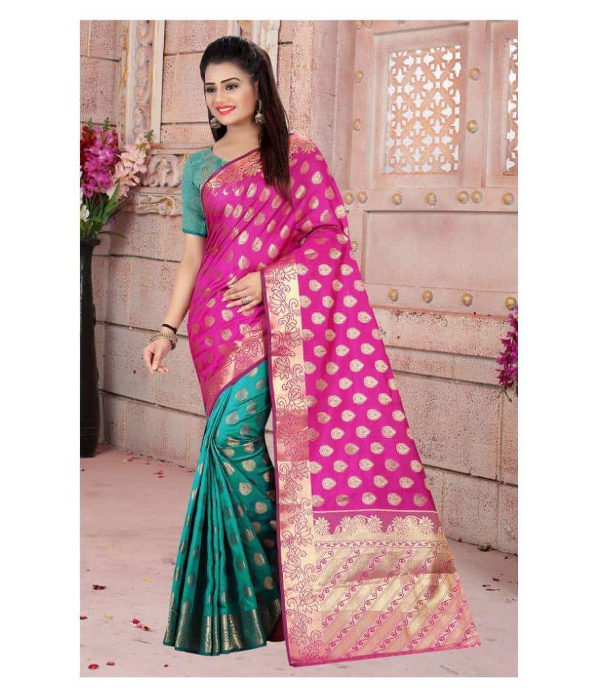 Gazal Fashions Silk Printed Saree With Unstitched Blouse Piece ( Pink ) - Sarees | Buy online on ZillyBuy