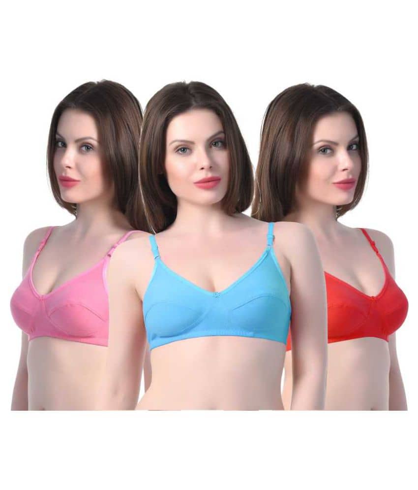 Kiran Enterprises Pack of 3 Cotton Non Padded Women's Everyday Bra ( Multi Color )