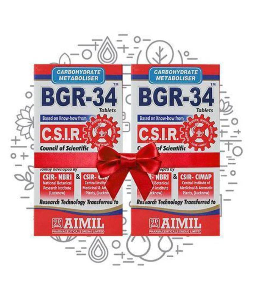     			Aimil BGR 34 Tablet Carbohydrate Metaboliser R&D by CSIR 100 no.s (Pack of 2)