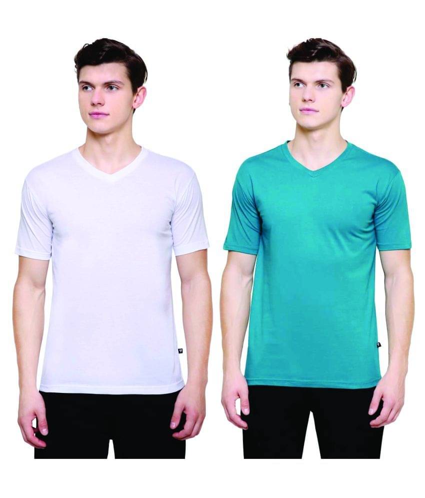 PROTEENS Men's V-Neck T-Shirt P.Green & White Pack of 2 PROTEENS Men's V-Neck T-Shirt P.Green & White Pack of 2