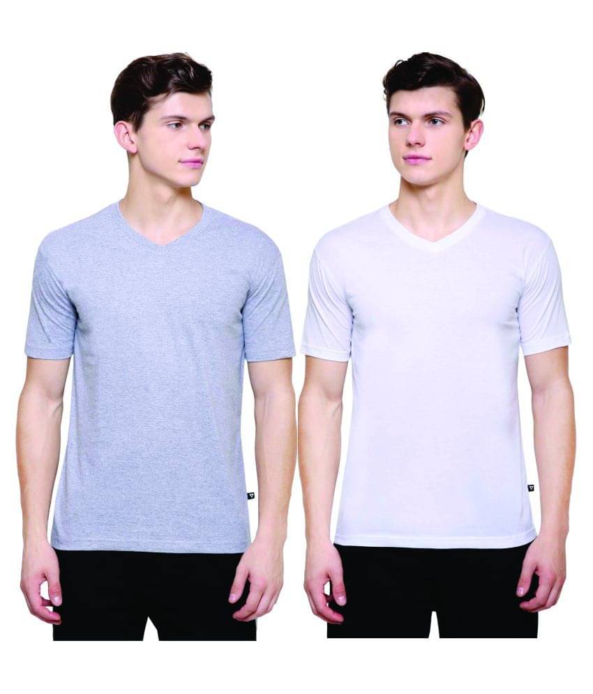 PROTEENS Men's V-Neck T-Shirt Grey & White Combo Pack of 2 PROTEENS Men's V-Neck T-Shirt Grey & White Combo Pack of 2