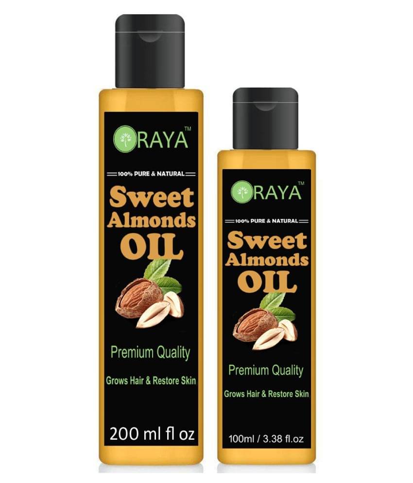 ORAYA 100% Pure & Natural Sweet Almond Oil- 200ML+100ML=300ML 300 ml Pack of 2 ORAYA 100% Pure & Natural Sweet Almond Oil- 200ML+100ML=300ML 300 ml Pack of 2