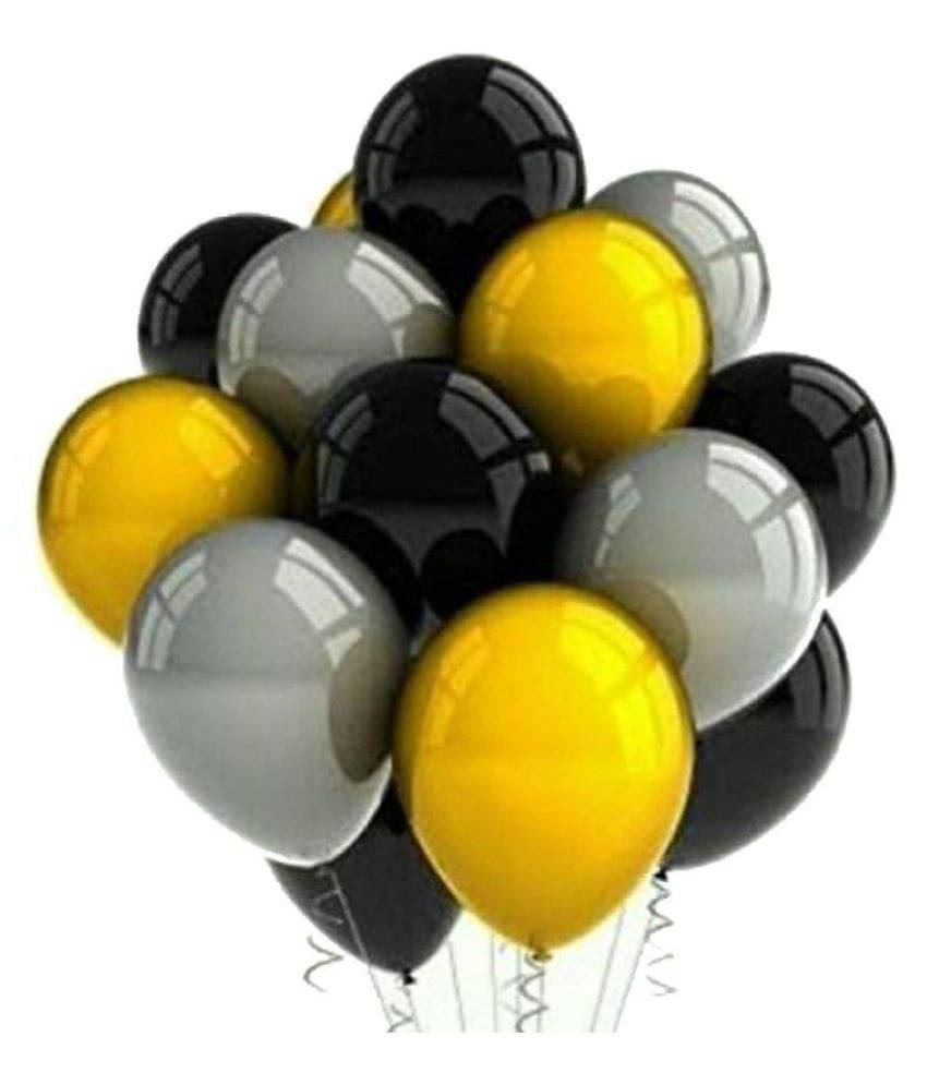     			100 Pc. Metallic Balloons (Yellow/Silver/Black) Birthday, Party, Festival, Diwali Christmas New Year Anniversary