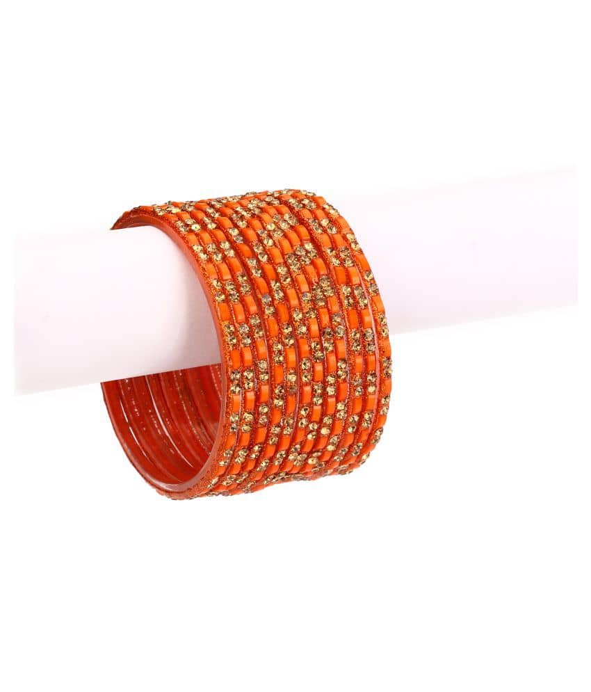 AFAST  12 Orange Glass Bangle Party Set  & Crystal With Safety Box-EG_2.8 - Bangles & Bracelets | Buy online on ZillyBuy