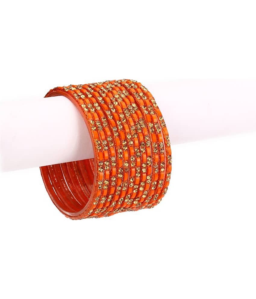 AFAST 12 Orange Glass Bangle Party Set & Crystal With Safety Box-EG_2.8 - Bangles & Bracelets | Buy online on ZillyBuy