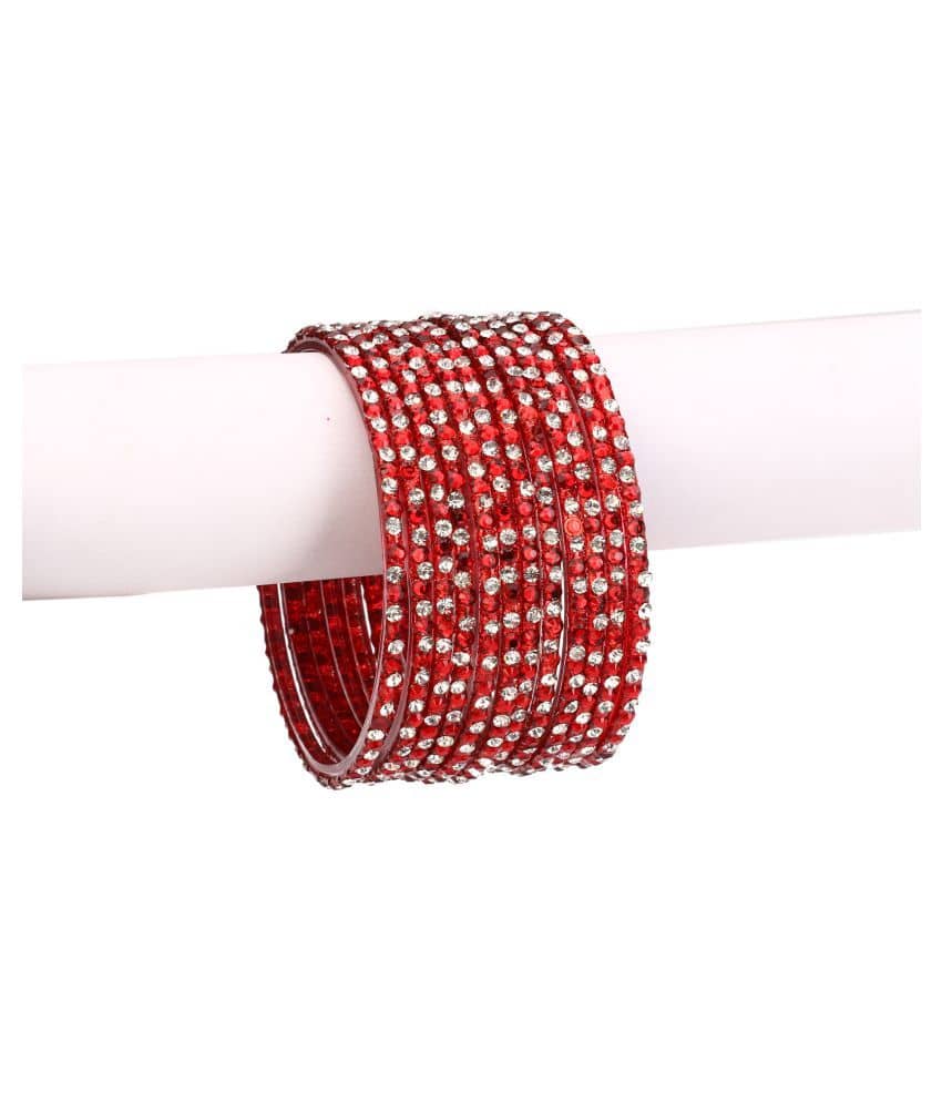 AFAST  12 Shining Red Glass Bangle Party Set  & Crystal With Safety Box-EE_2.6 - Bangles & Bracelets | Buy online on ZillyBuy