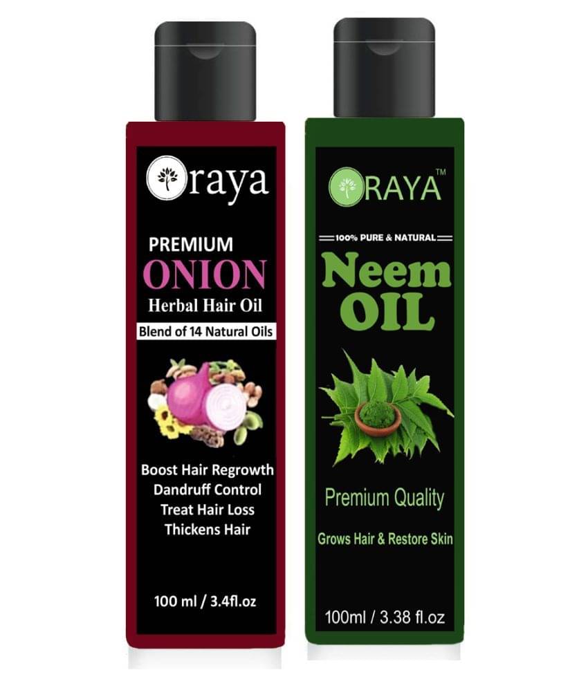     			ORAYA 100% Organic ONION Oil & Pure Neem Oil For Hair growth Oil- 200 ml Pack of 2
