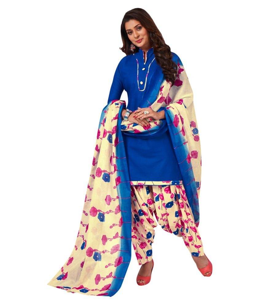     			Jevi Prints Blue Cotton Dress Material