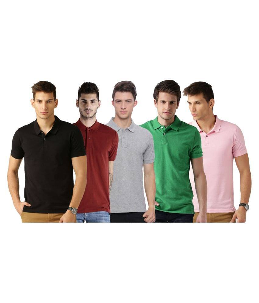 Galatea Pack of 5 Cotton Blend Slim Fit Plain Men's Polo T Shirt ( Multi ) Galatea Pack of 5 Cotton Blend Slim Fit Plain Men's Polo T Shirt ( Multi )