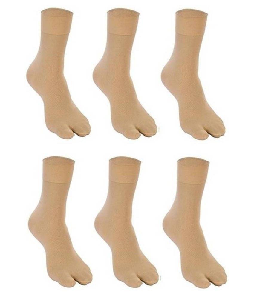     			Tahiro Beige Colour  Cotton Thumb Full Length Socks - Pack Of 6