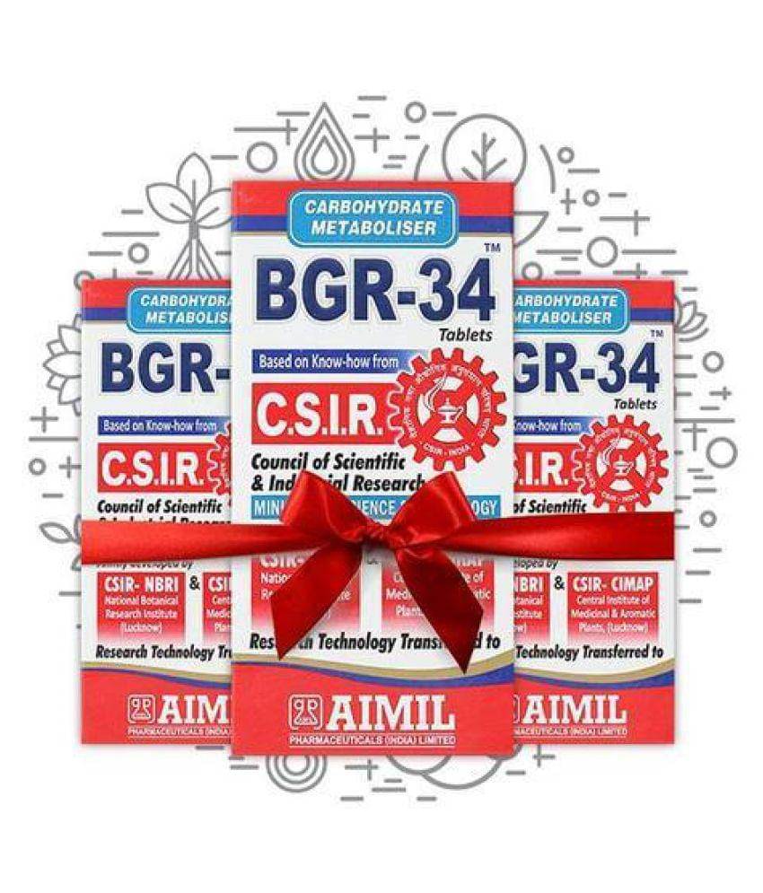     			Aimil BGR 34 Tablet Carbohydrate Metaboliser R&D by CSIR 100 no.s (Pack of 3)