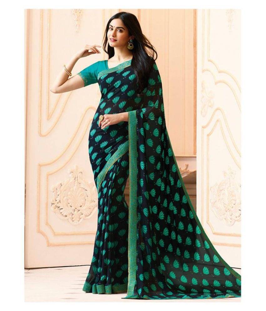Gazal Fashions Georgette Printed Saree With Unstitched Blouse Piece ( Navy )     			Gazal Fashions Georgette Printed Saree With Unstitched Blouse Piece ( Navy )