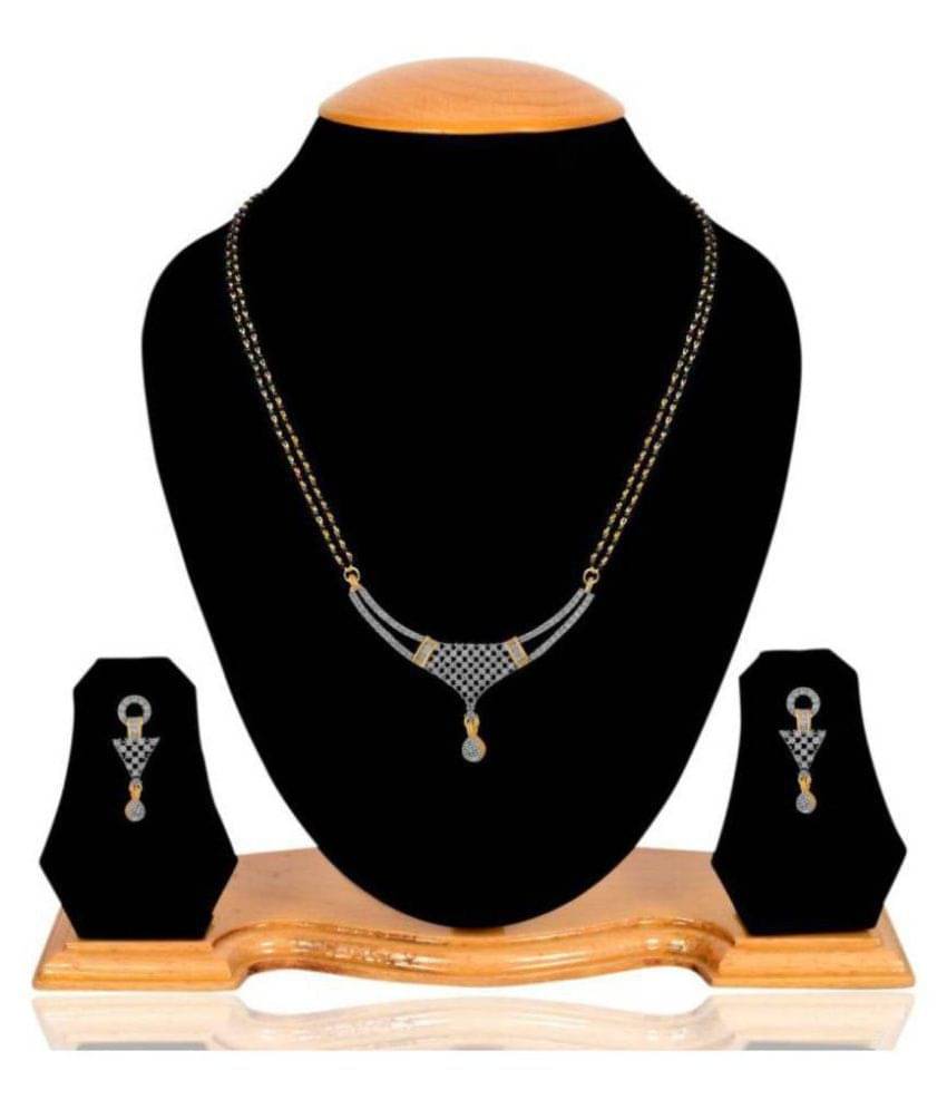 Navya Collections Alloy Gold Plating American diamonds Studded Silver Coloured Mangalsutra Set Navya Collections Alloy Gold Plating American diamonds Studded Silver Coloured Mangalsutra Set