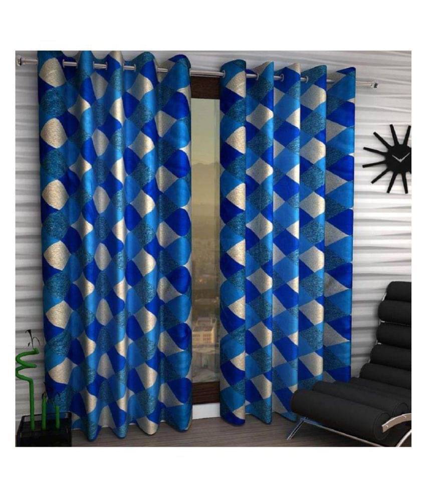 Tanishka Fabs Semi-Transparent Curtain 9 ft ( Pack of 2 ) - Blue Tanishka Fabs Semi-Transparent Curtain 9 ft ( Pack of 2 ) - Blue