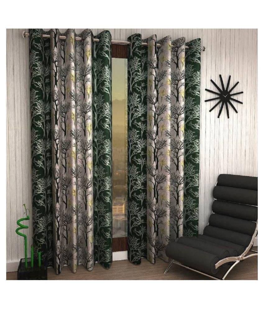 Tanishka Fabs Floral Semi-Transparent Eyelet Curtain 5 ft ( Pack of 2 ) - Green Tanishka Fabs Floral Semi-Transparent Eyelet Curtain 5 ft ( Pack of 2 ) - Green