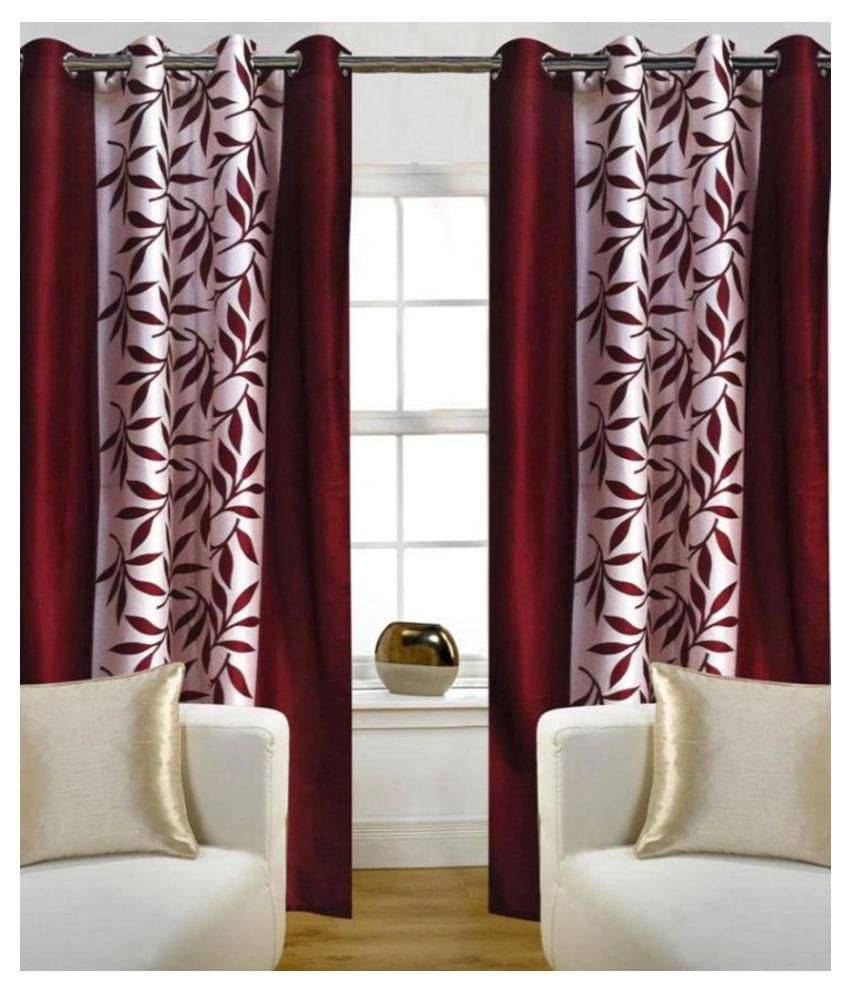 Tanishka Fabs Floral Semi-Transparent Eyelet Curtain 7 ft ( Pack of 2 ) - Maroon Tanishka Fabs Floral Semi-Transparent Eyelet Curtain 7 ft ( Pack of 2 ) - Maroon