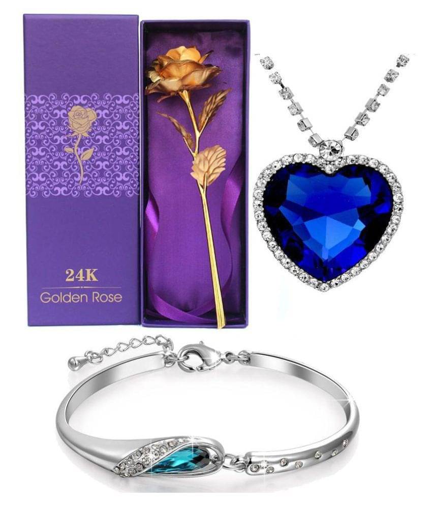 Valentine Gifts for Her : YouBella Jewellery Combo of Heart Crystal Pendant Necklace Set for Women and Girls, Gold Plated Rose Flower and Crystal Jewellery Bangle Bracelet for Girls Valentine Gifts for Her : YouBella Jewellery Combo of Heart Crystal Pendant Necklace Set for Women and Girls, Gold Plated Rose Flower and Crystal Jewellery Bangle Bracelet for Girls