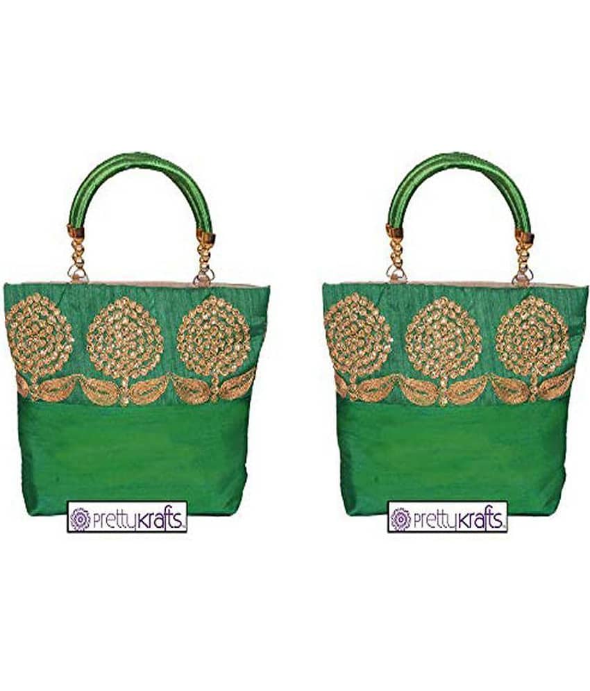 PrettyKrafts Green Cotton Handheld - Handbags | Buy online on ZillyBuy