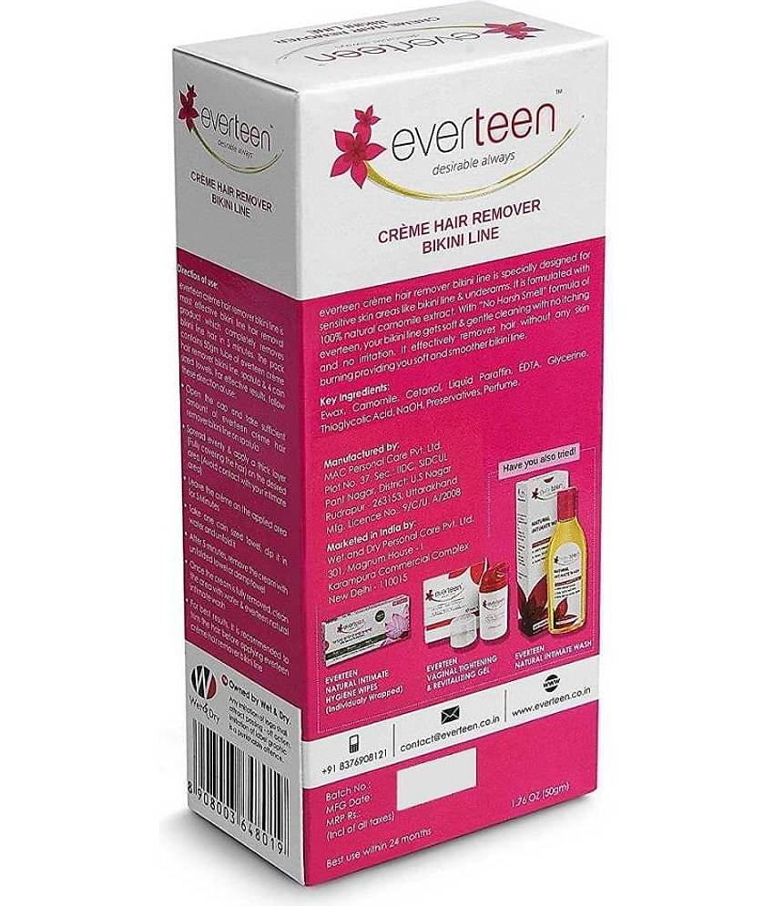 everteen Bikini Line Hair Remover Creme - Natural for Women - 3 Packs (50g Each)