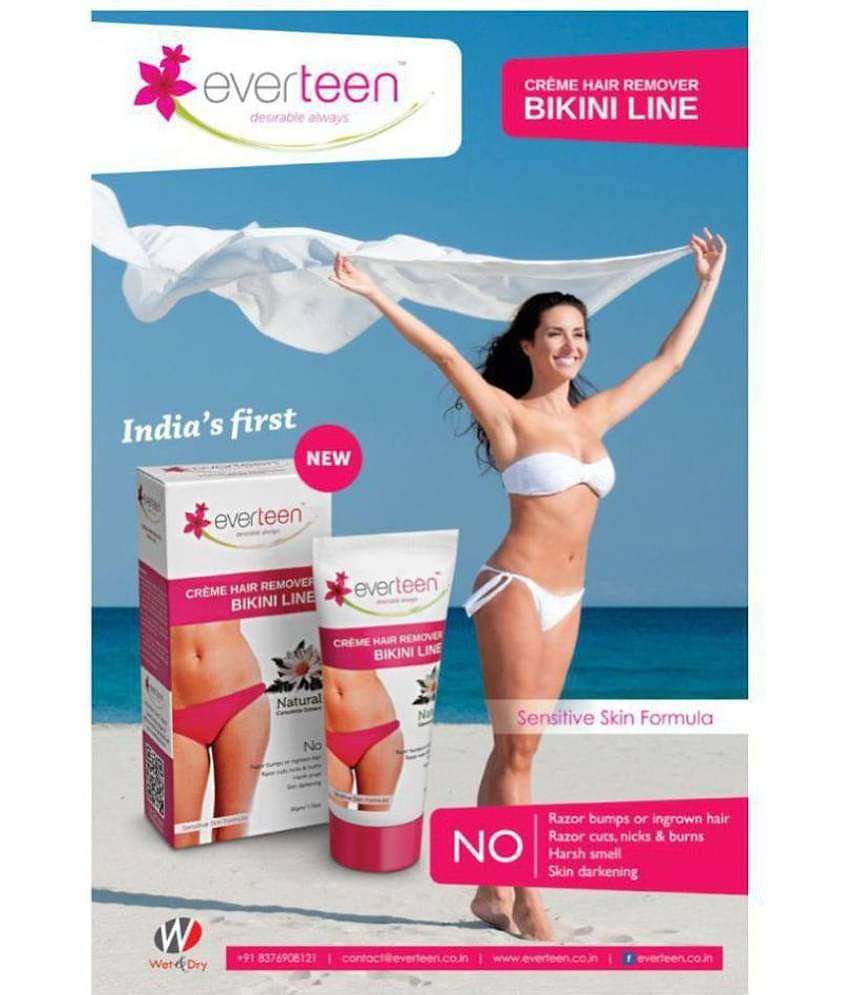 everteen Bikini Line Hair Remover Creme - Natural for Women - 3 Packs (50g Each)