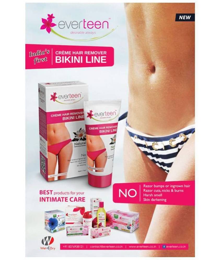 everteen Bikini Line Hair Remover Creme - Natural for Women - 3 Packs (50g Each)