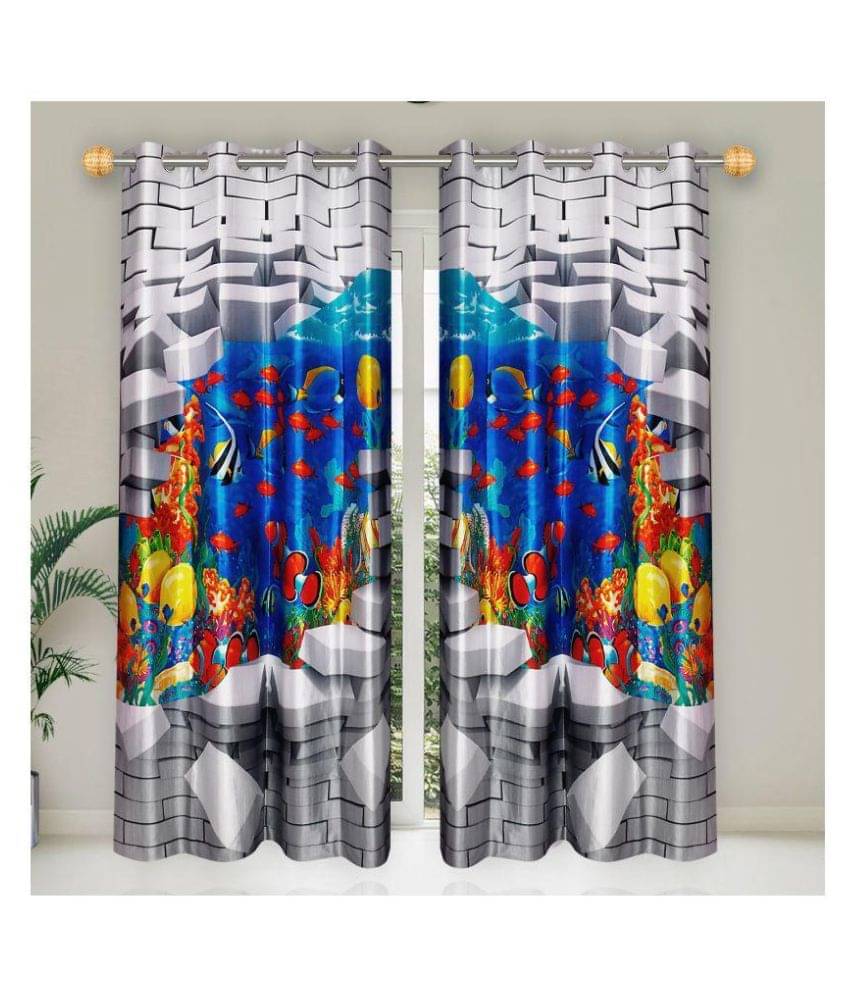 E-Retailer Set of 2 Door Semi-Transparent Eyelet Polyester Curtains Grey E-Retailer Set of 2 Door Semi-Transparent Eyelet Polyester Curtains Grey