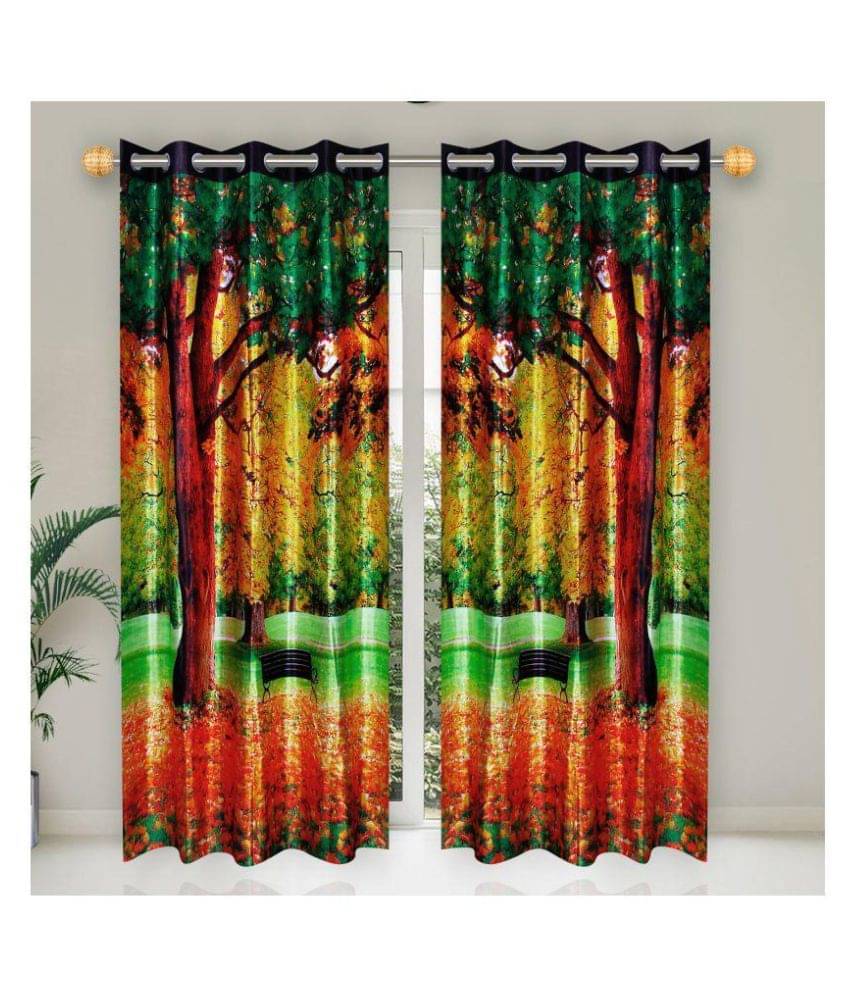     			E-Retailer Single Door Semi-Transparent Eyelet Polyester Curtains Green