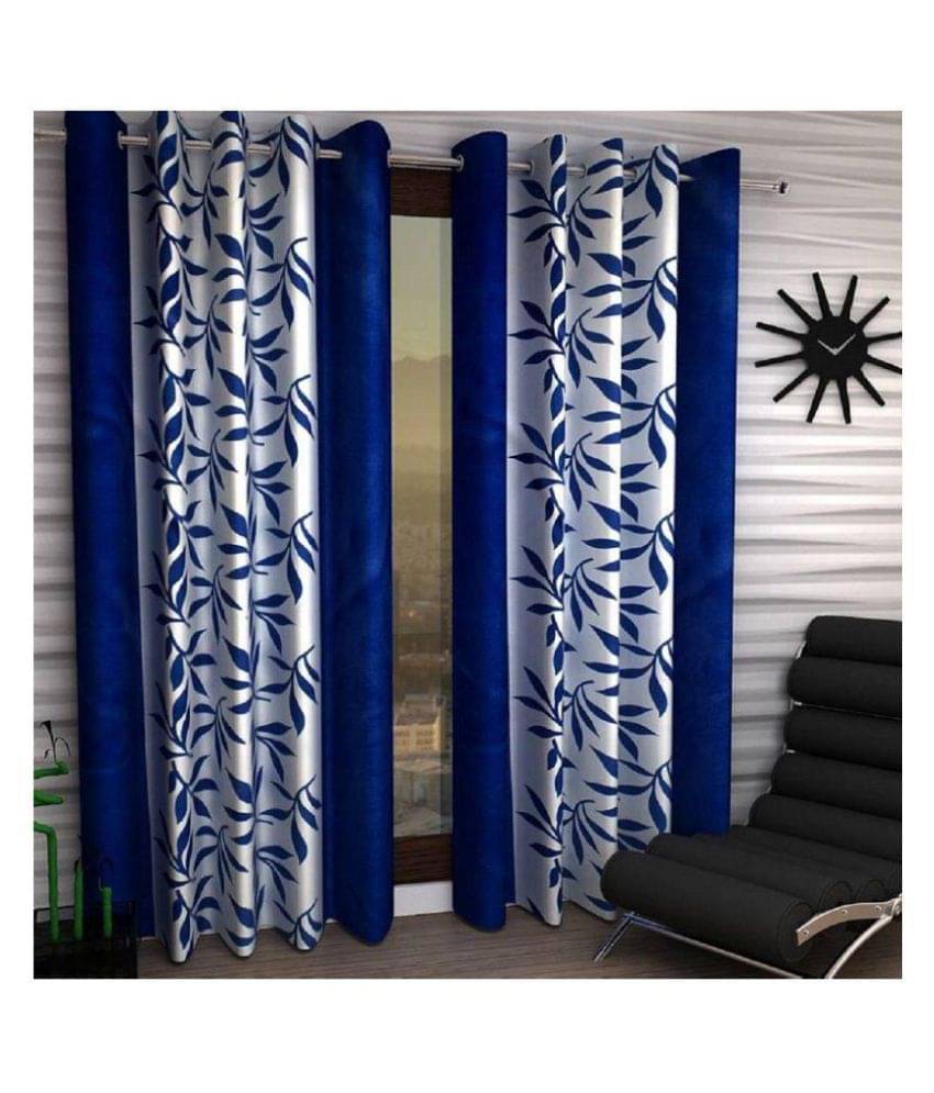 Tanishka Fabs Semi-Transparent Curtain 5 ft ( Pack of 2 ) - Navy Blue Tanishka Fabs Semi-Transparent Curtain 5 ft ( Pack of 2 ) - Navy Blue