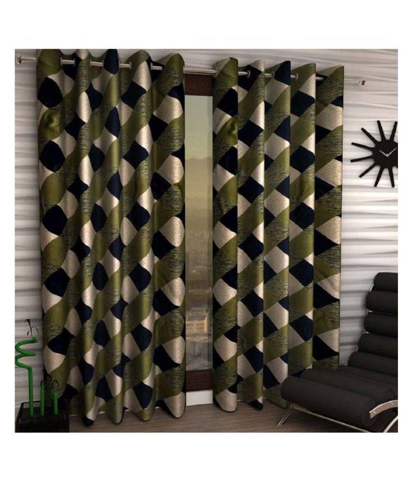 Tanishka Fabs Semi-Transparent Curtain 9 ft ( Pack of 2 ) - Green Tanishka Fabs Semi-Transparent Curtain 9 ft ( Pack of 2 ) - Green