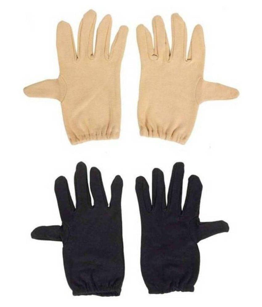     			Tahiro Beige & Black Cotton Gloves - Pack Of 2