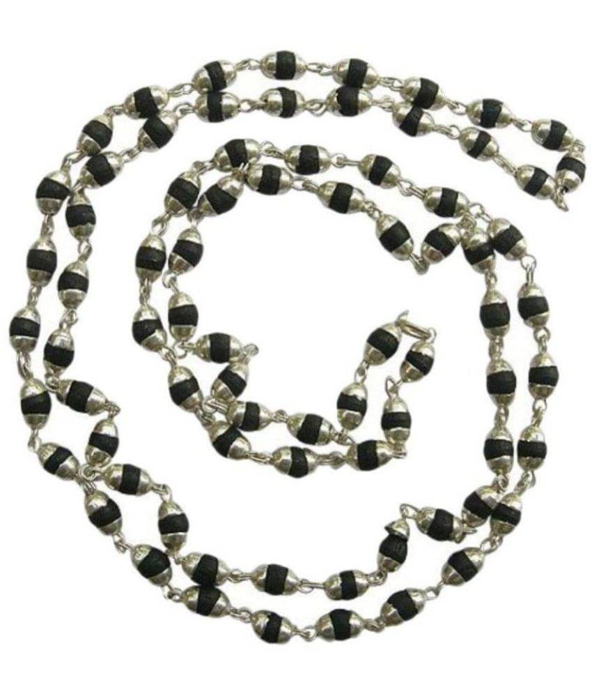 SHIV MART ™ 100 % original Black Tulsi Beads Mala In Brass made silver Self Design Caps SHIV MART ™ 100 % original Black Tulsi Beads Mala In Brass made silver Self Design Caps
