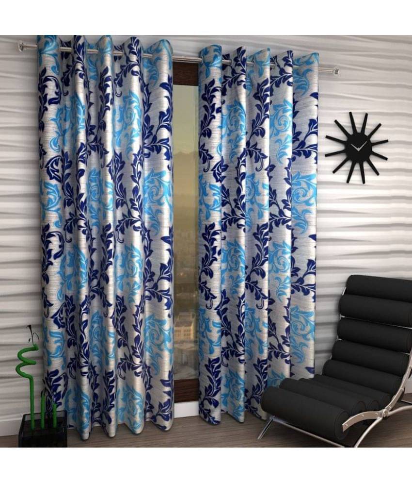 Tanishka Fabs Semi-Transparent Curtain 9 ft ( Pack of 2 ) - Blue Tanishka Fabs Semi-Transparent Curtain 9 ft ( Pack of 2 ) - Blue