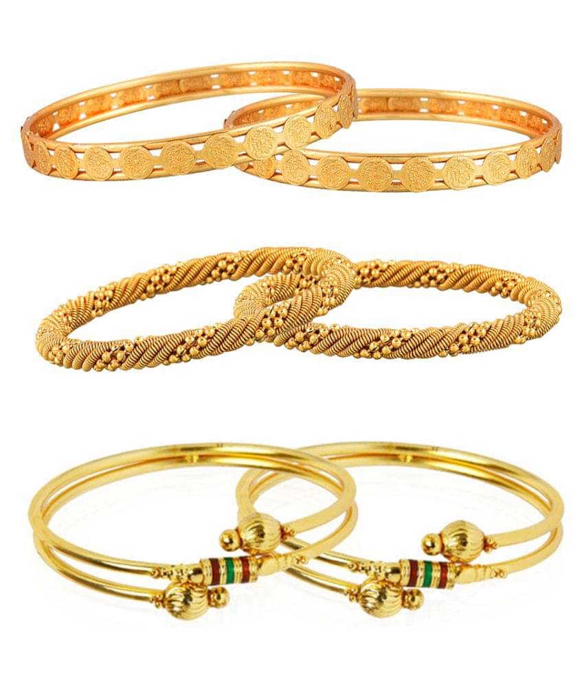     			Zeneme Combo of Royal Style Broad Gold Plated Bangle Set of 6 for Women & Girls