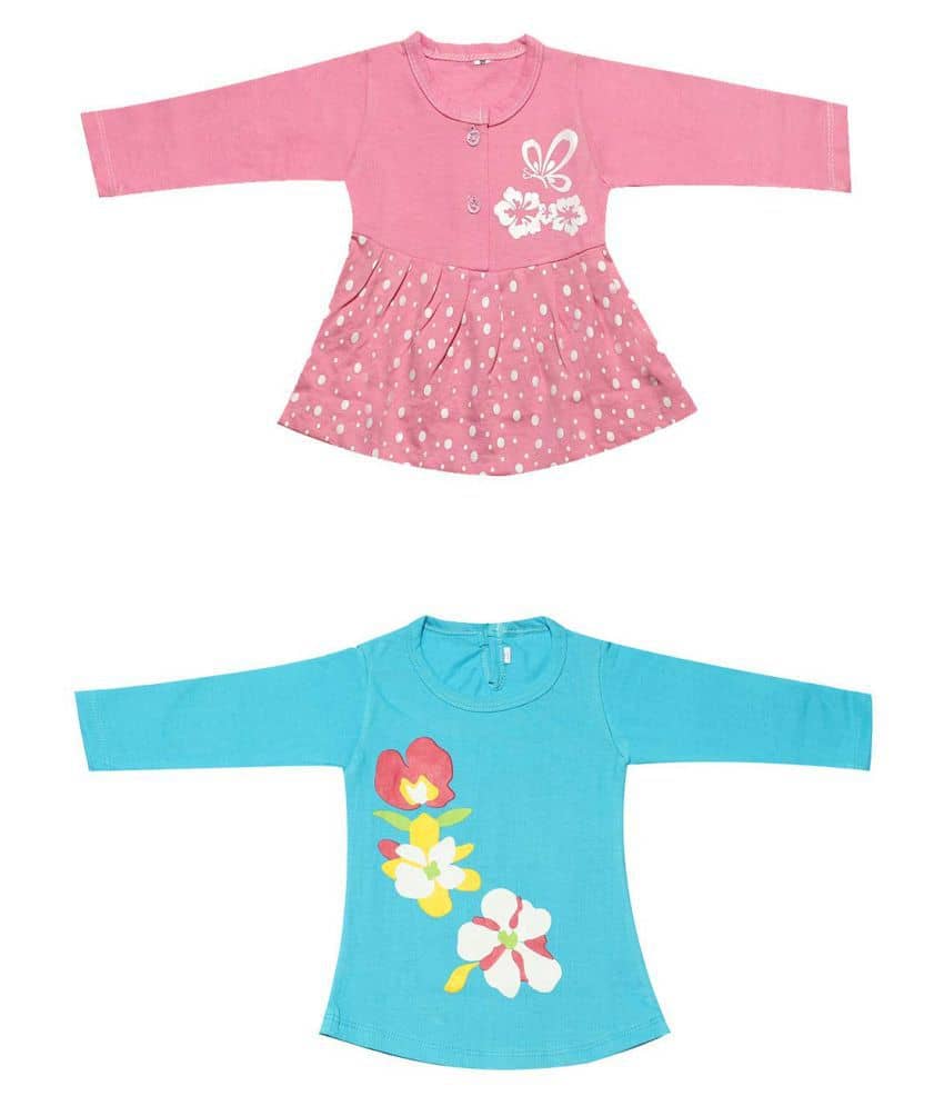 Babeezworld Pack of 2 Baby Girls 100% Cotton Tops ( Multi )