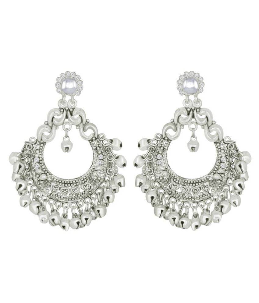 Spargz Traditional Alloy Silver Oxidize Plated AD Stone Chandbali Earring For Women Spargz Traditional Alloy Silver Oxidize Plated AD Stone Chandbali Earring For Women