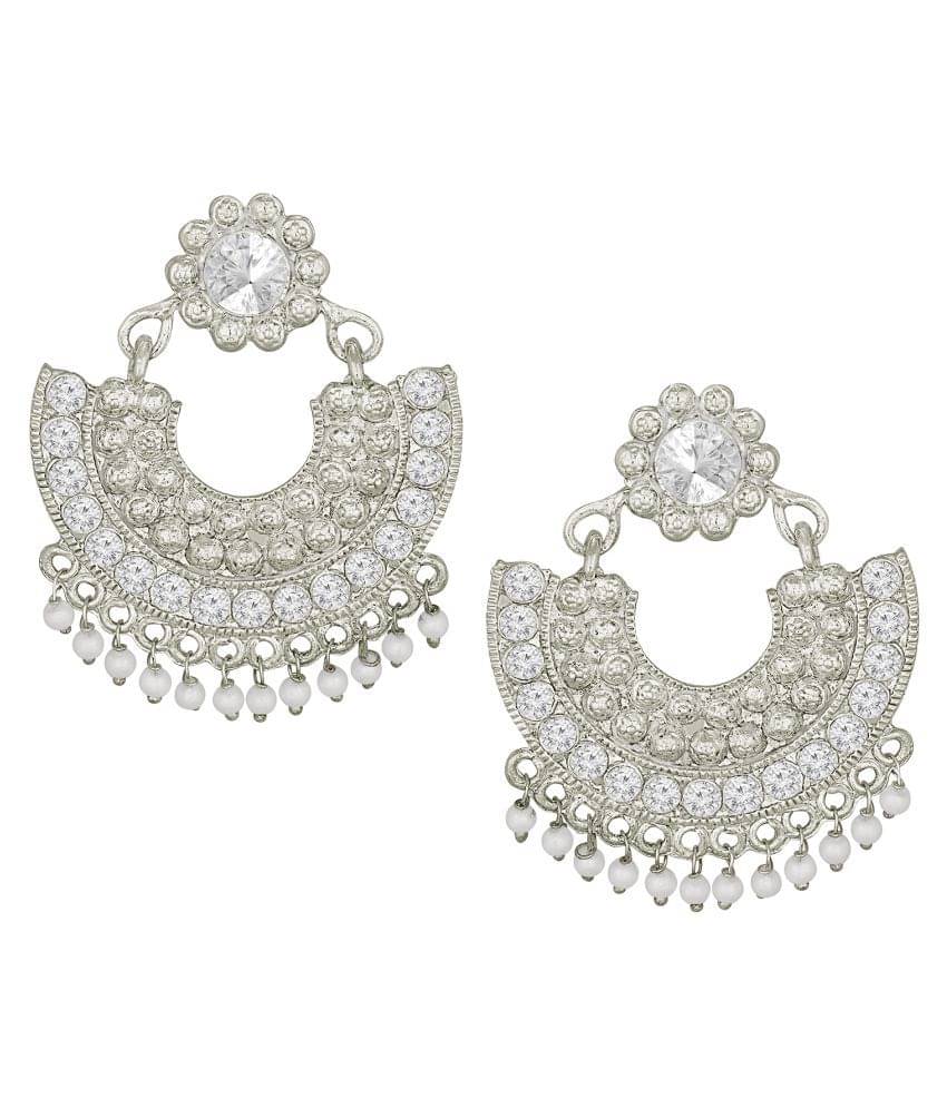     			Spargz Traditional Alloy Silver Oxidize Plated AD Stone Chandbali Earring For Women